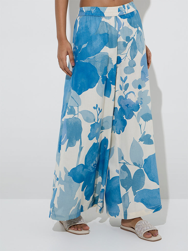 Utsa Blue Floral Design Palazzos