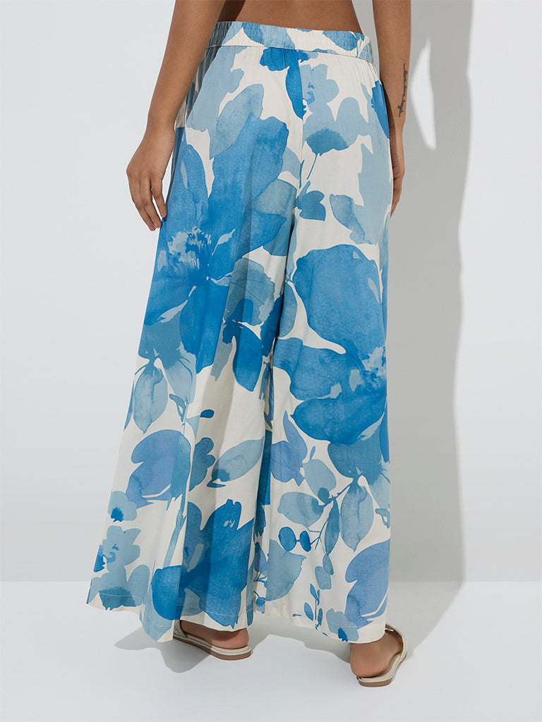 Utsa Blue Floral Design Palazzos