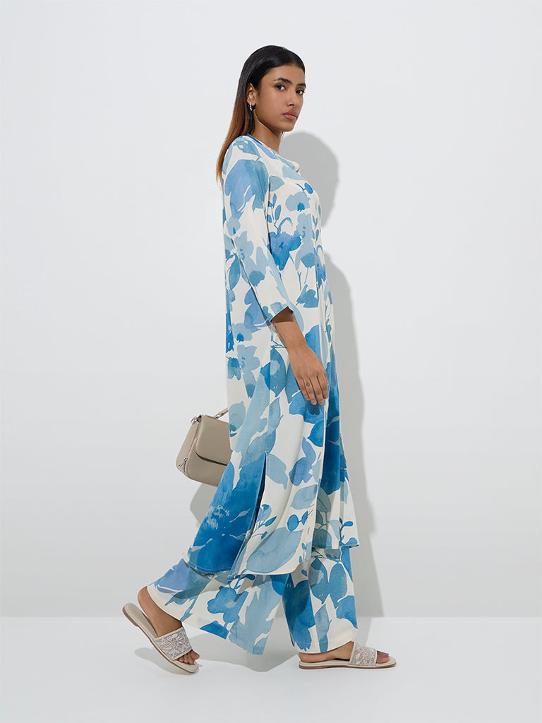 Utsa Blue Floral Design Palazzos