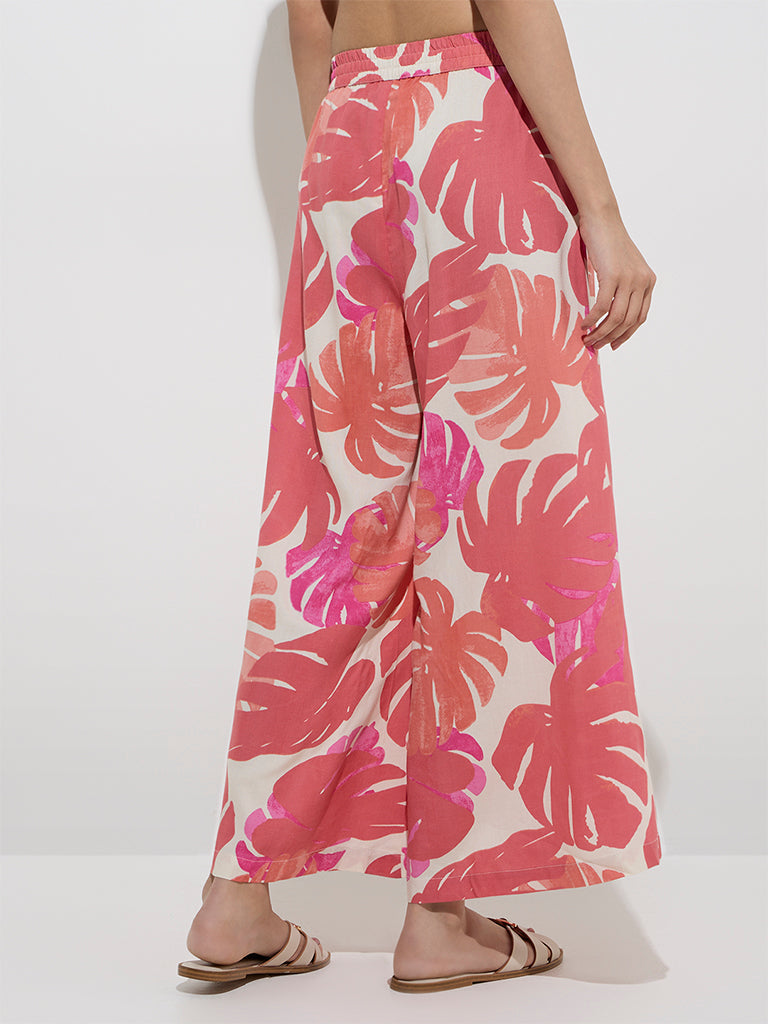 Utsa Dusty Pink Leaf Printed Palazzos
