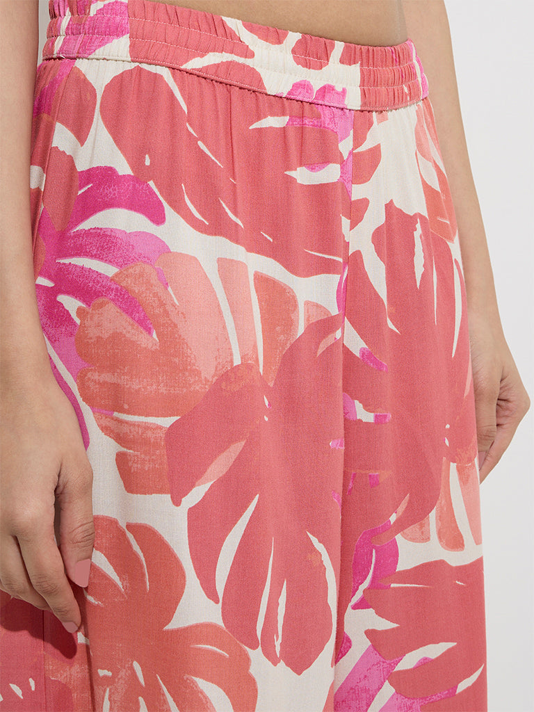 Utsa Dusty Pink Leaf Printed Palazzos