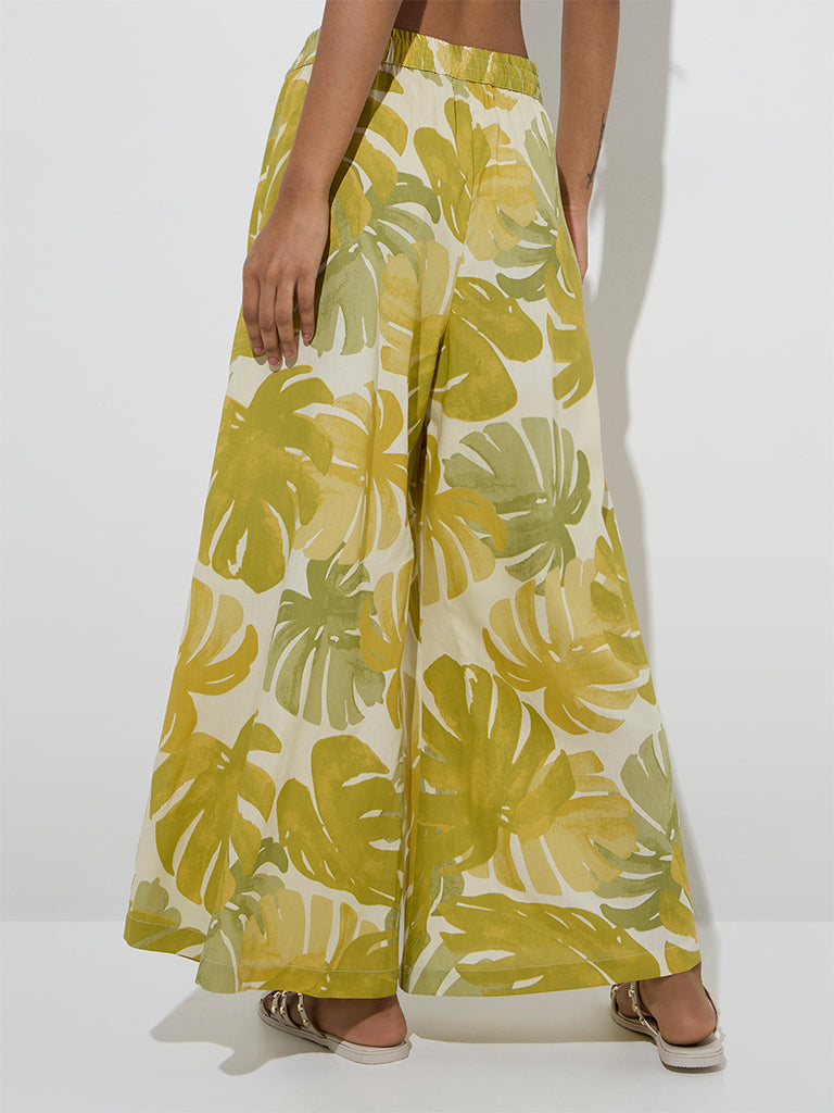 Utsa Lime Leaf Patterned Palazzos