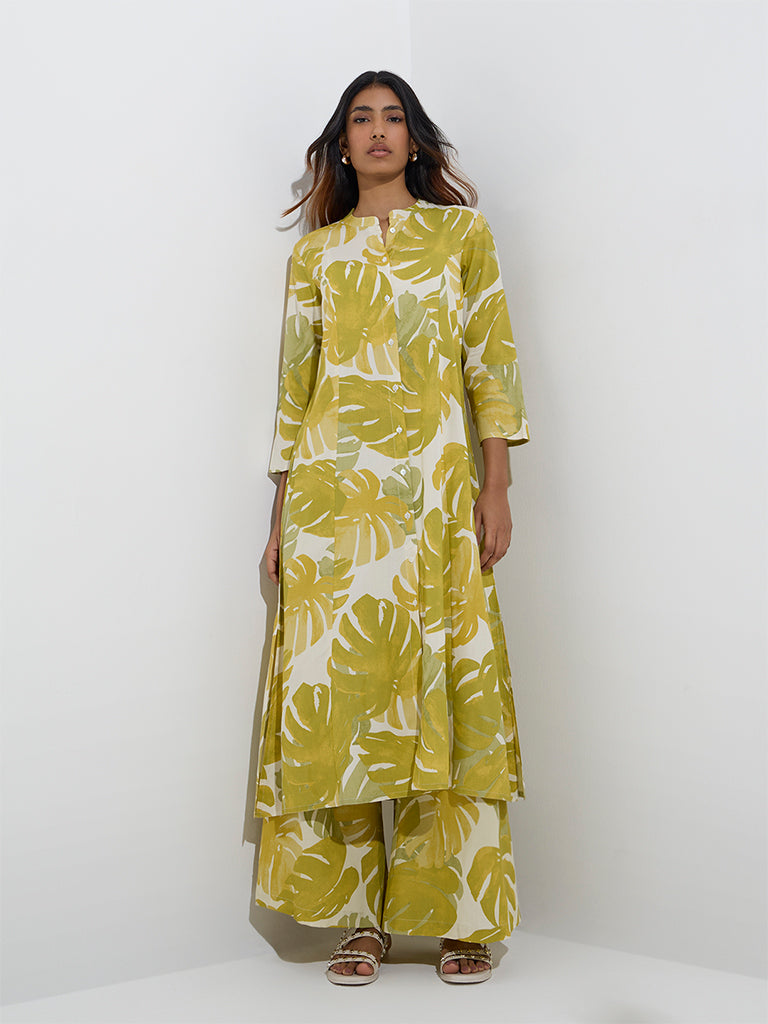 Utsa Lime Leaf Patterned Palazzos