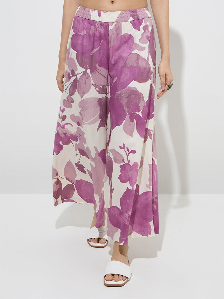 Utsa Lilac Floral Printed Palazzos