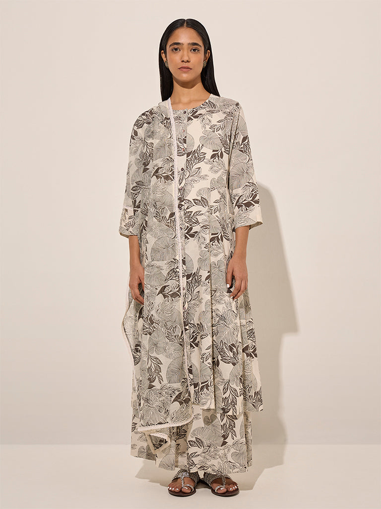 Zuba Black Foliage Design A-Line Kurta