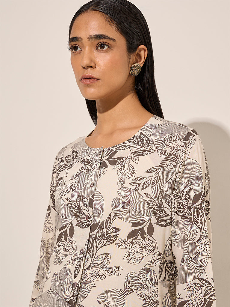 Zuba Black Foliage Design A-Line Kurta