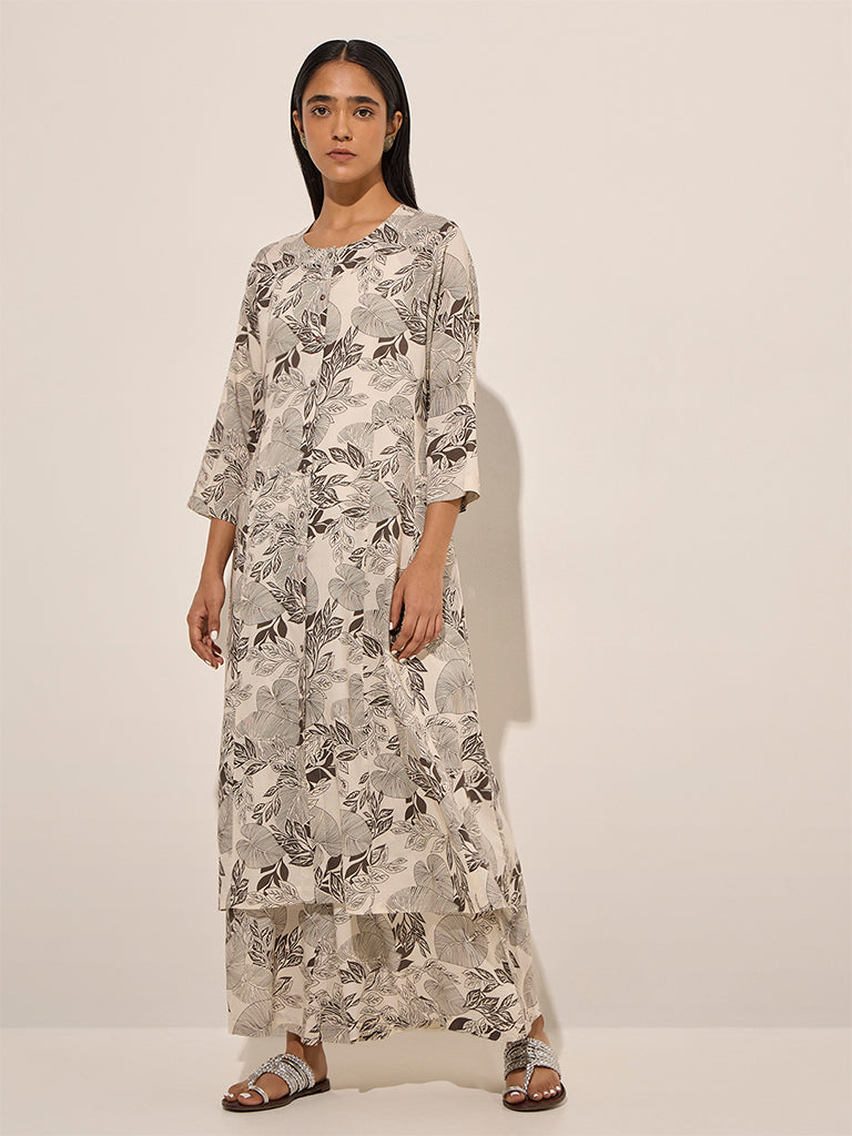 Zuba Black Foliage Design A-Line Kurta