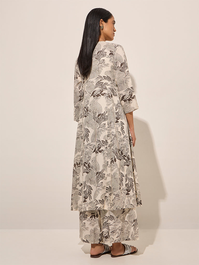 Zuba Black Foliage Design A-Line Kurta