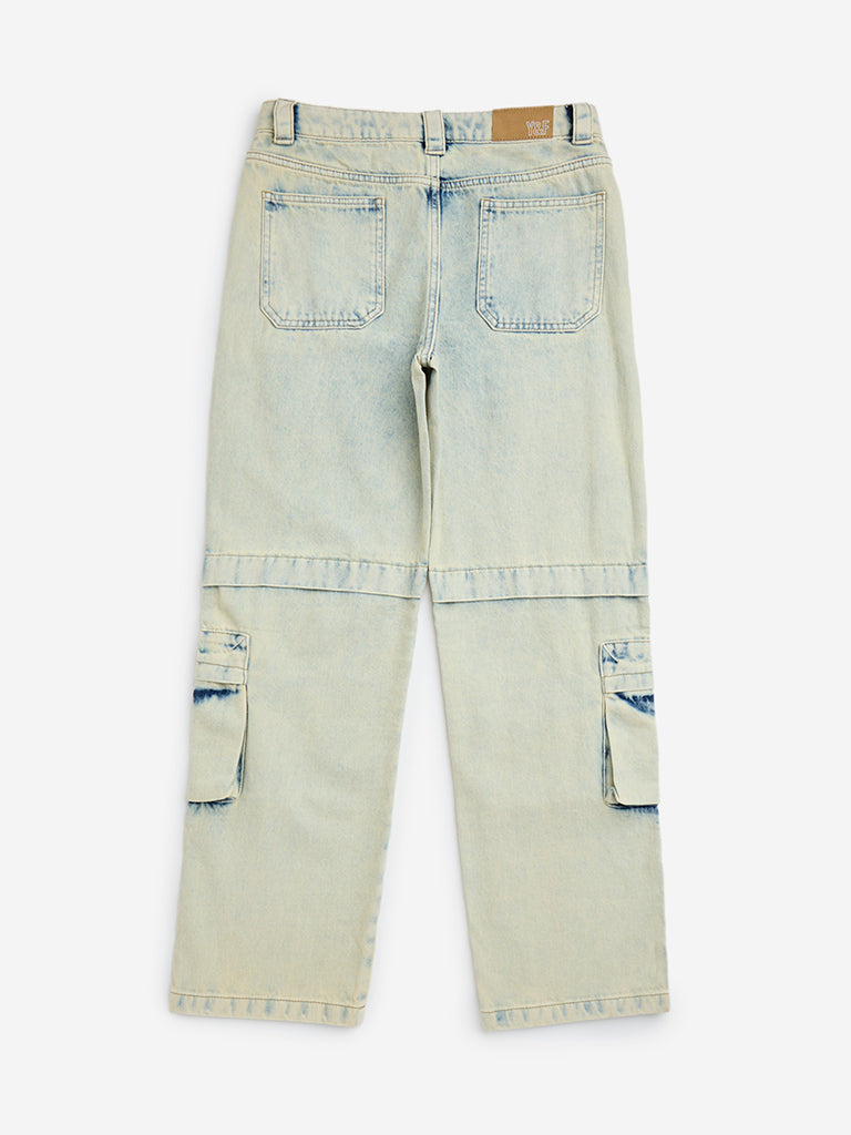 Y&F Kids Light Blue Faded Straight-Fit Mid-Rise Jeans