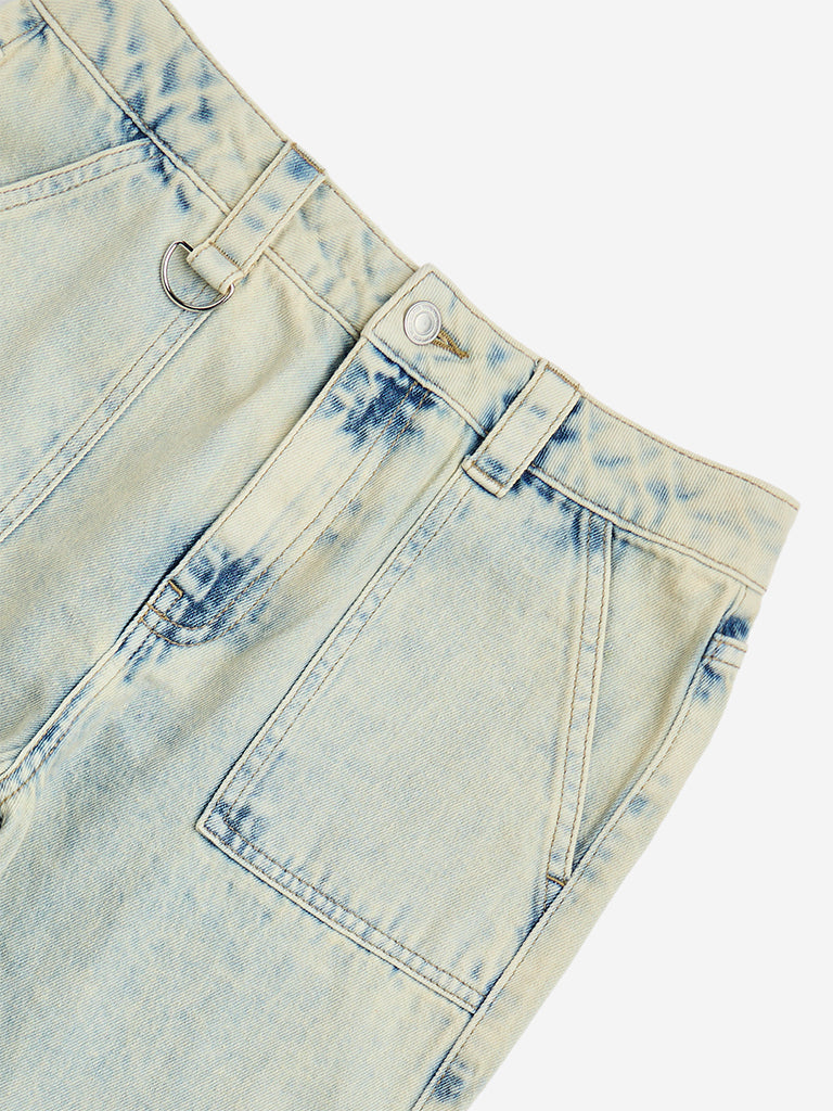 Y&F Kids Light Blue Faded Straight-Fit Mid-Rise Jeans