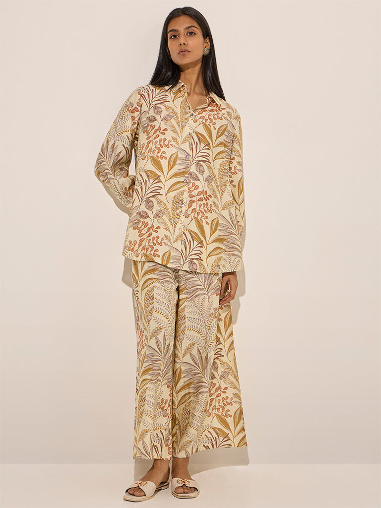 Utsa Beige Botanical Printed Cotton Tunic