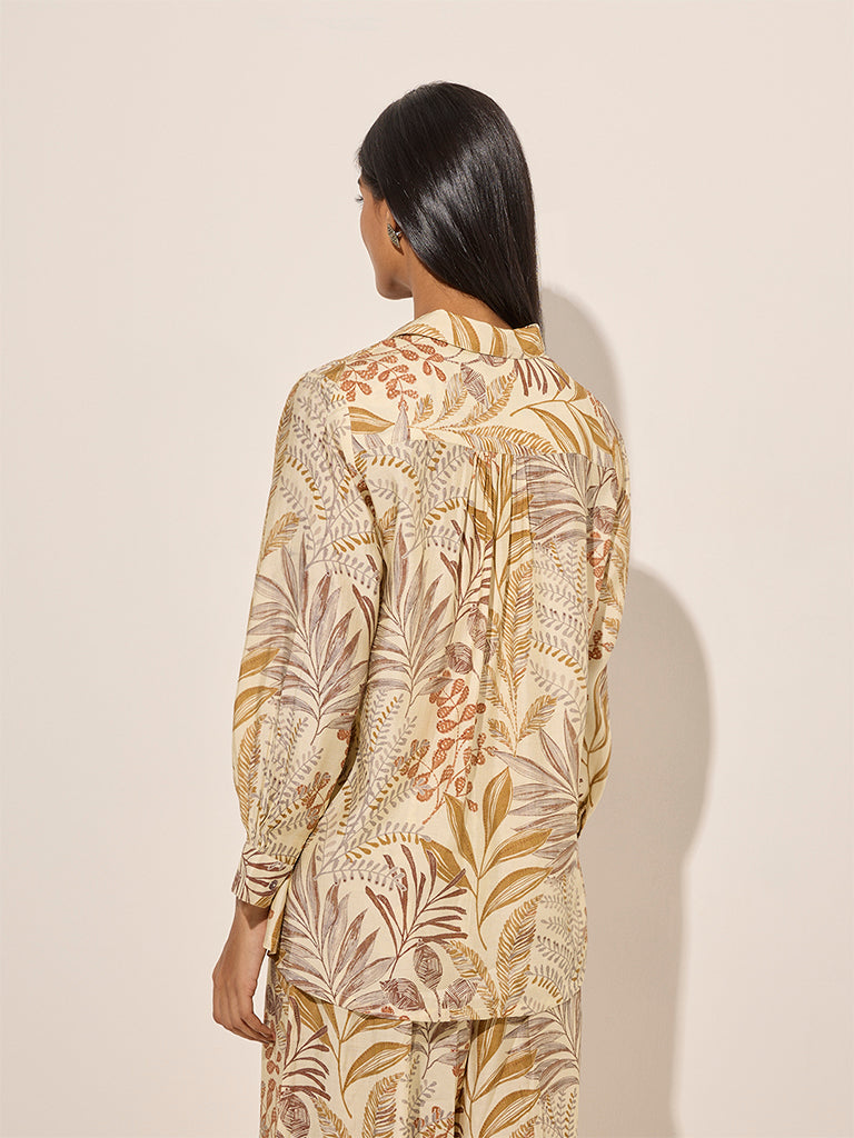 Utsa Beige Botanical Printed Cotton Tunic
