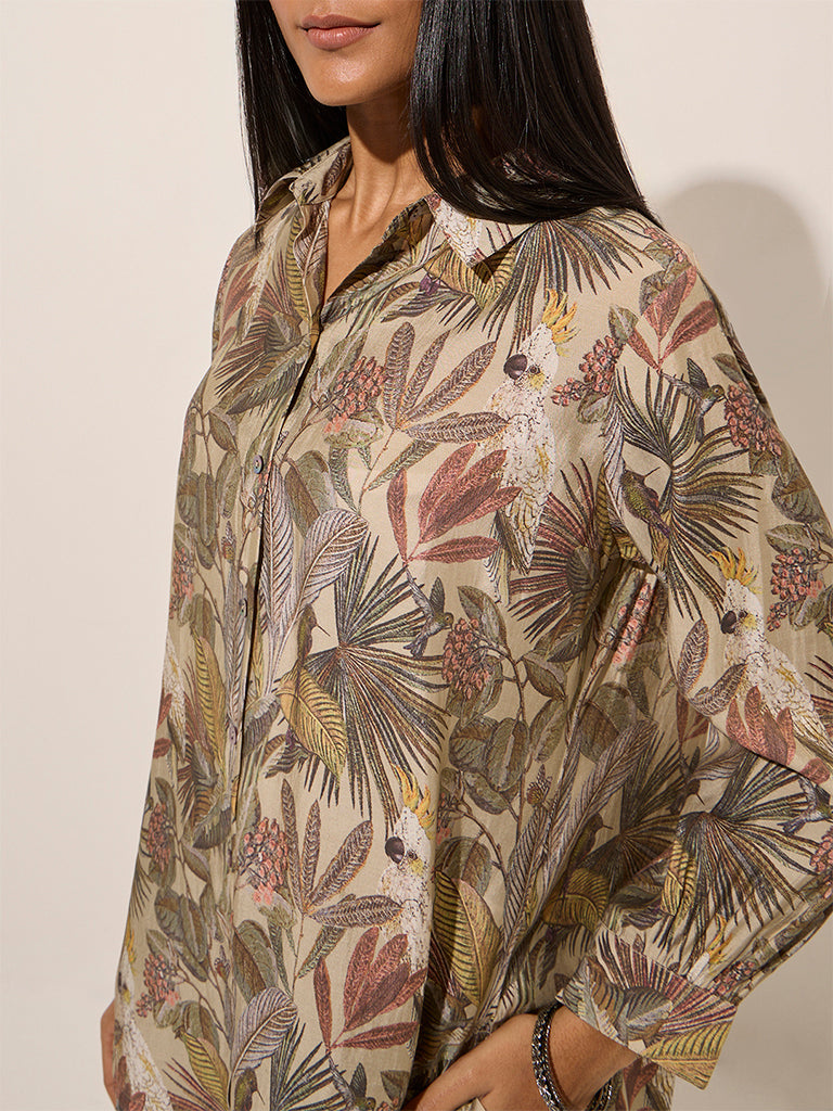 Utsa Brown Botanical Printed Tunic