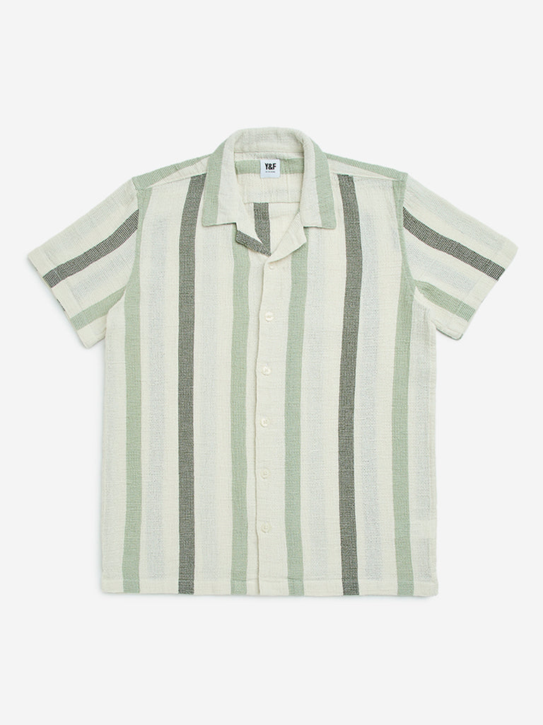 Y&F Kids Off-White Striped Cotton Shirt