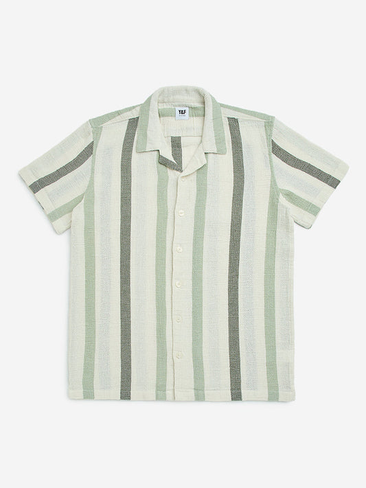 Y&F Kids Off-White Striped Cotton Shirt