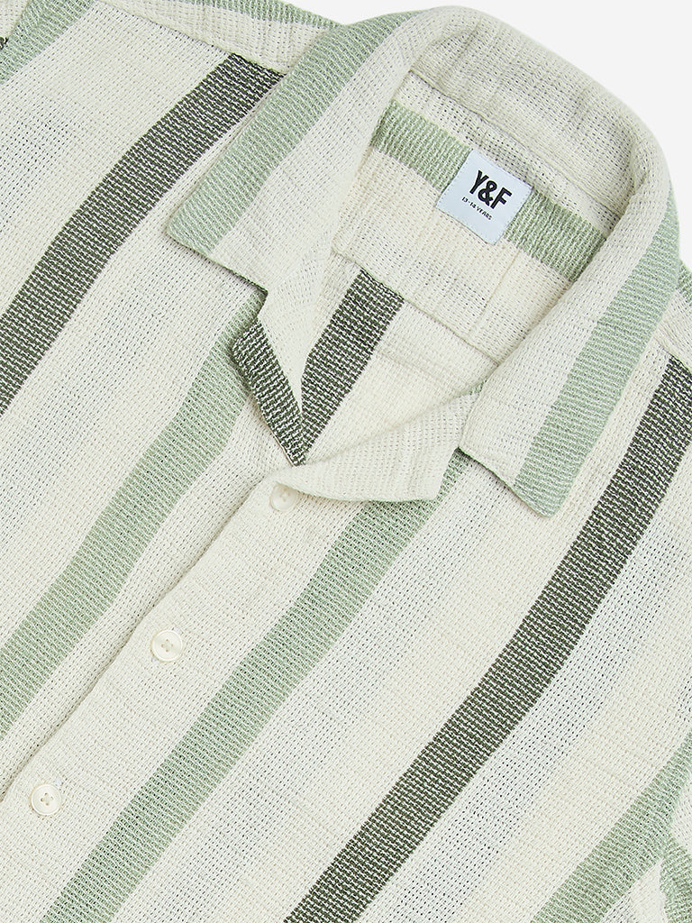Y&F Kids Off-White Striped Cotton Shirt