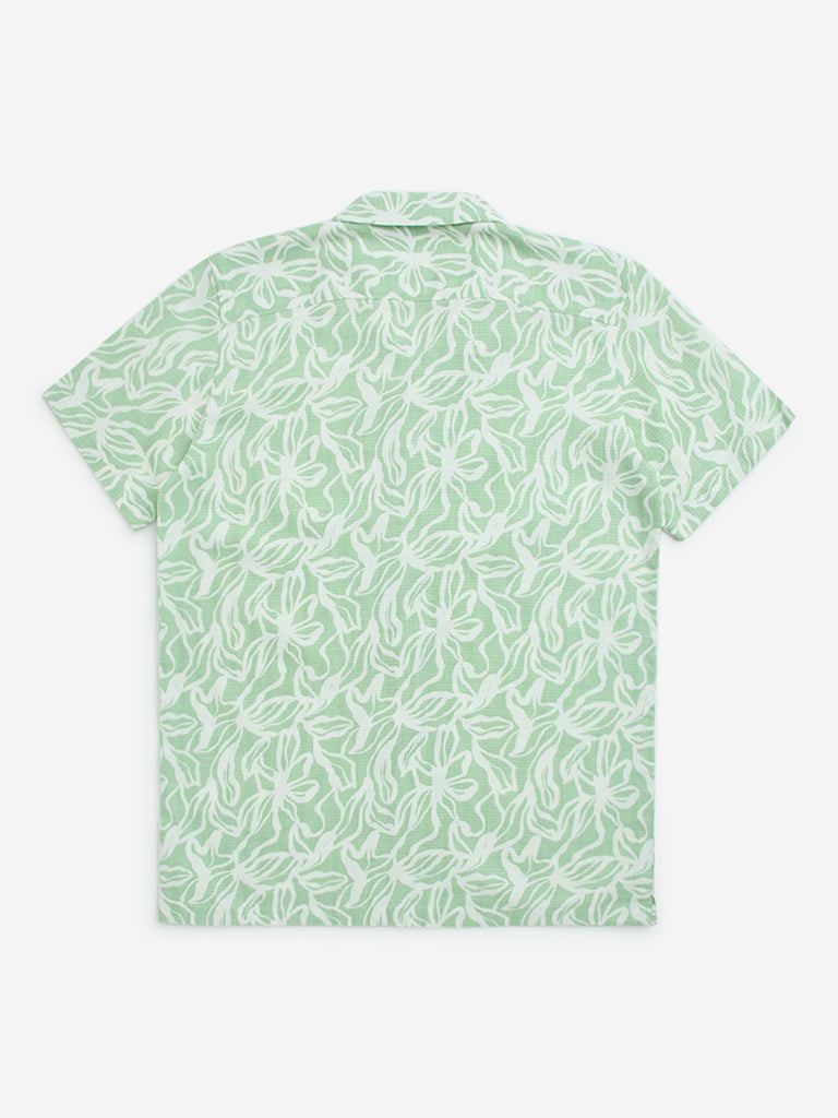Y&F Kids Sage Green Printed Cotton Shirt