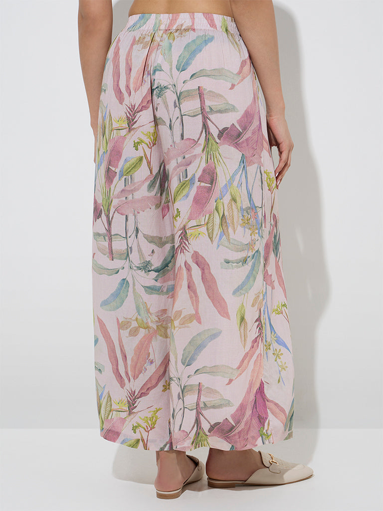 Zuba Dusty Pink Foliage Printed Palazzos