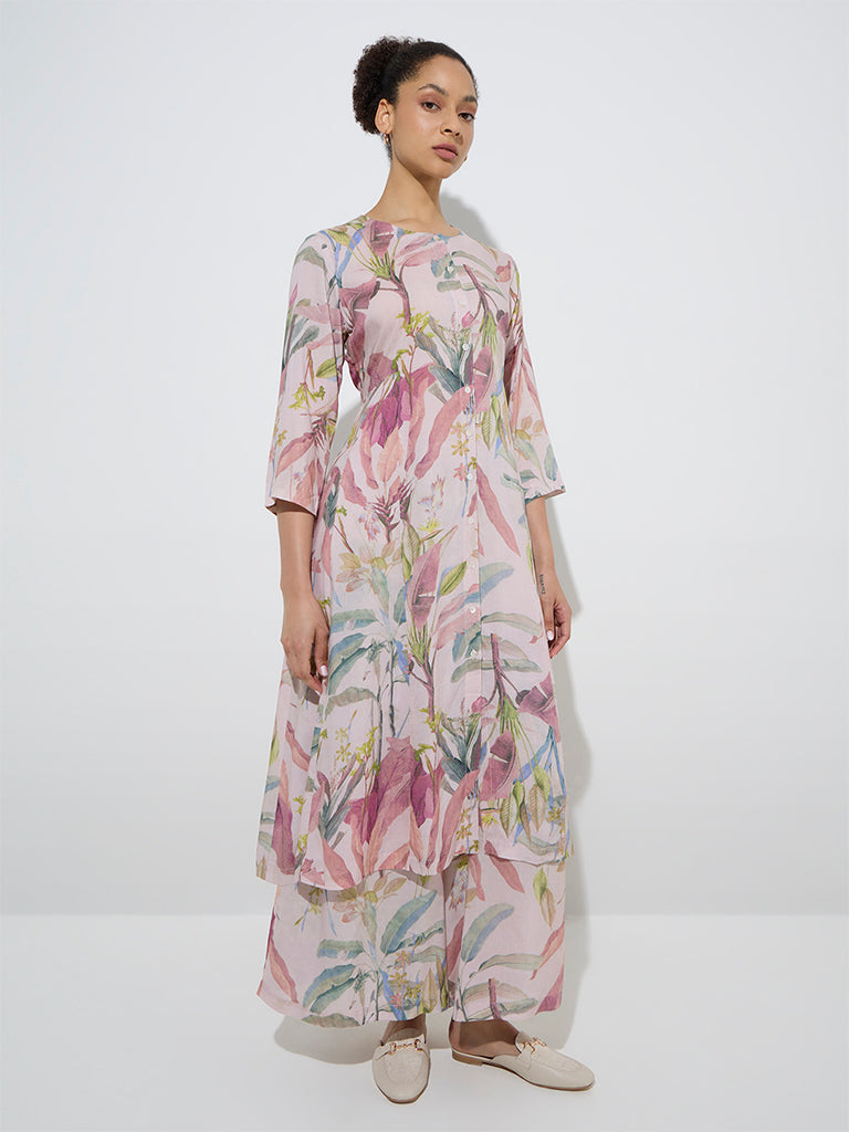 Zuba Dusty Pink Foliage Printed Palazzos