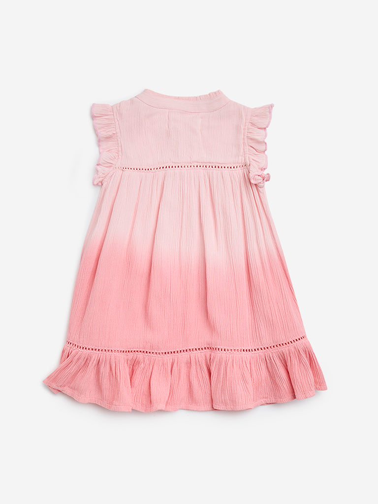 HOP Baby Pink Ombre-Finish Crinkled A-Line Dress