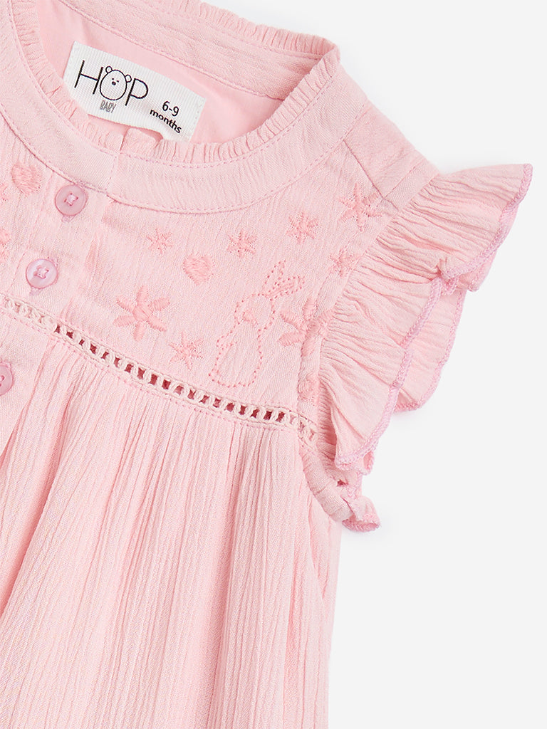 HOP Baby Pink Ombre-Finish Crinkled A-Line Dress