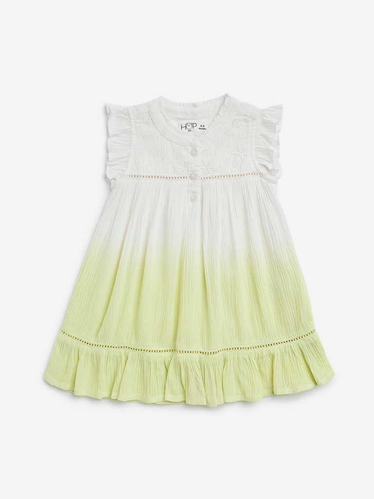 HOP Baby Lime Ombre-Finish Crinkled A-Line Dress