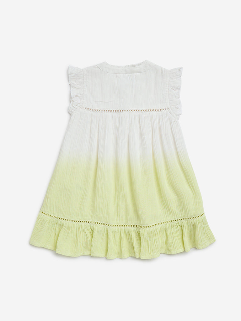 HOP Baby Lime Ombre-Finish Crinkled A-Line Dress