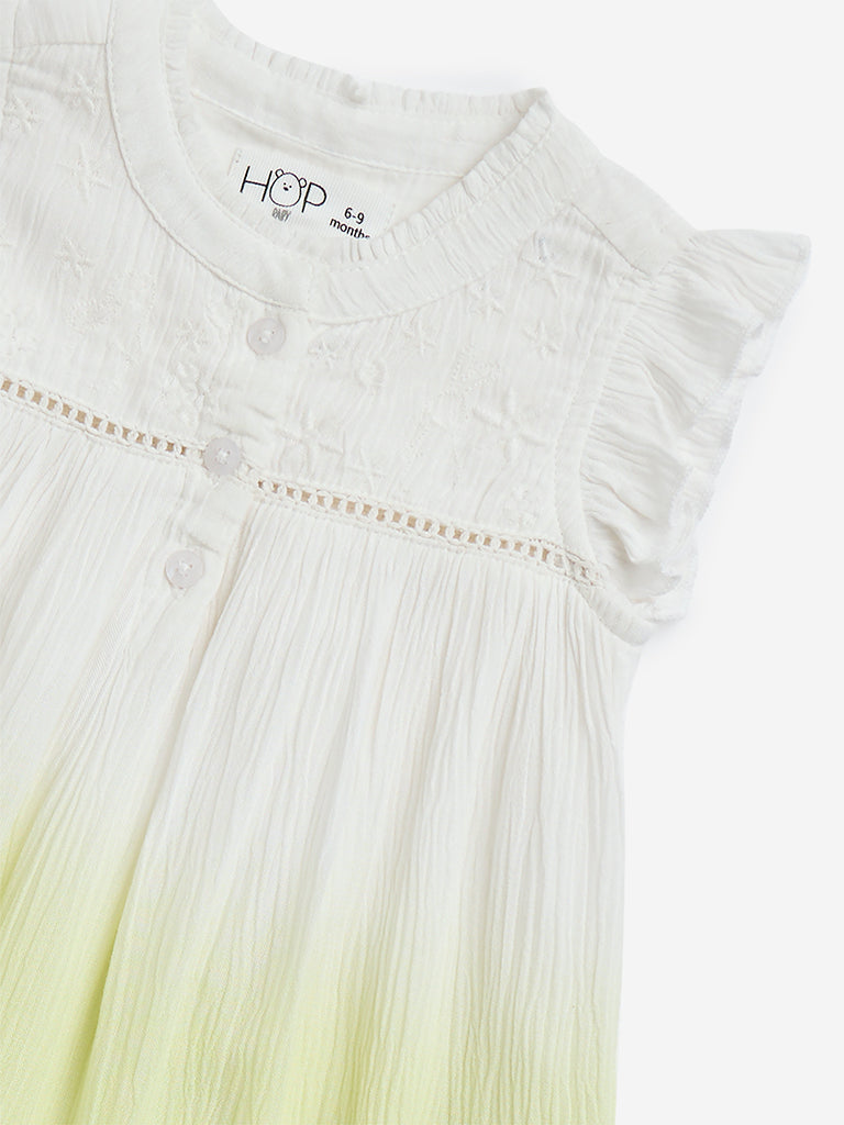 HOP Baby Lime Ombre-Finish Crinkled A-Line Dress