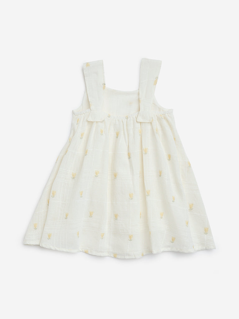 HOP Baby Off-White Floral Design A-Line Cotton Dress