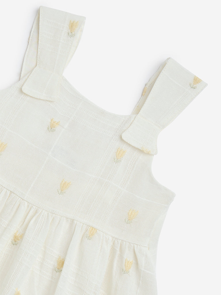 HOP Baby Off-White Floral Design A-Line Cotton Dress
