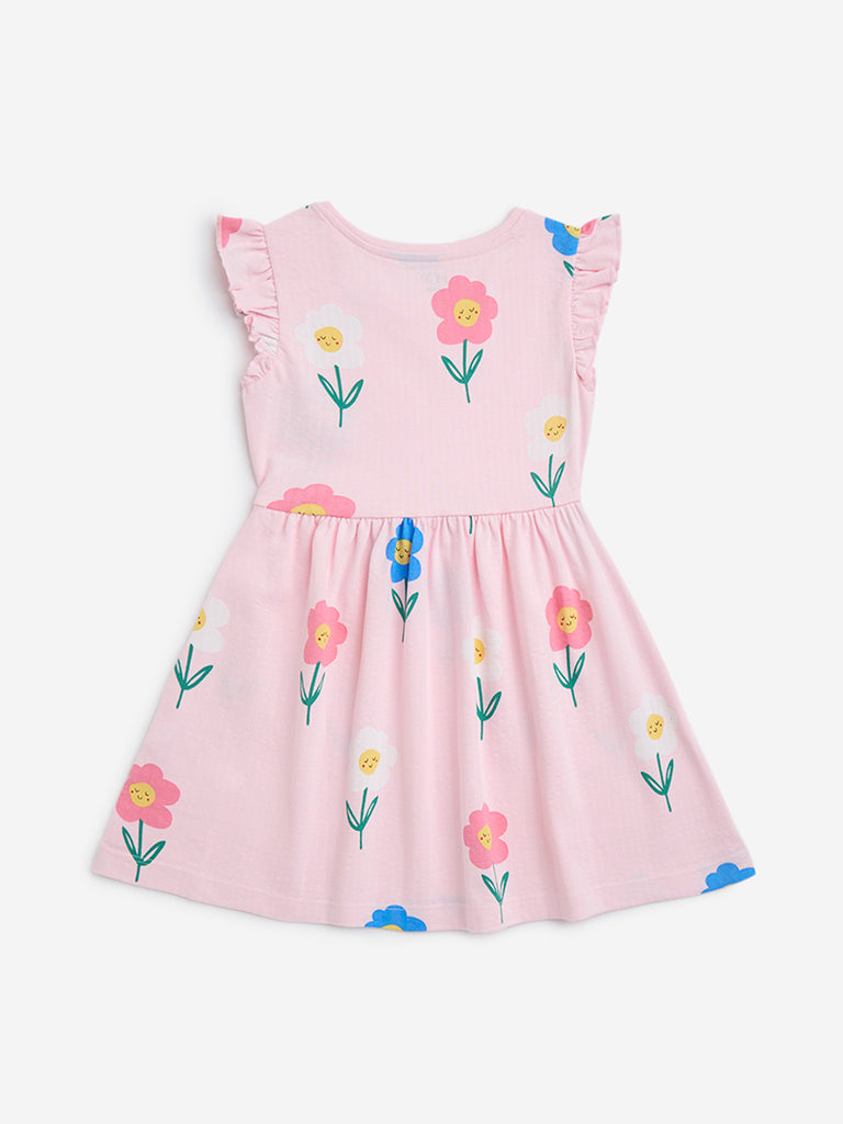 HOP Kids Pink Floral Printed Cotton A-Line Dress