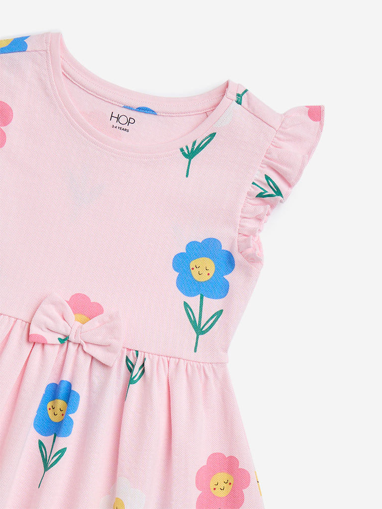 HOP Kids Pink Floral Printed Cotton A-Line Dress