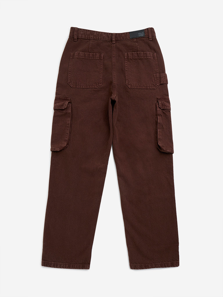Y&F Kids Brown Cargo-Style Mid-Rise Relaxed-Fit Jeans