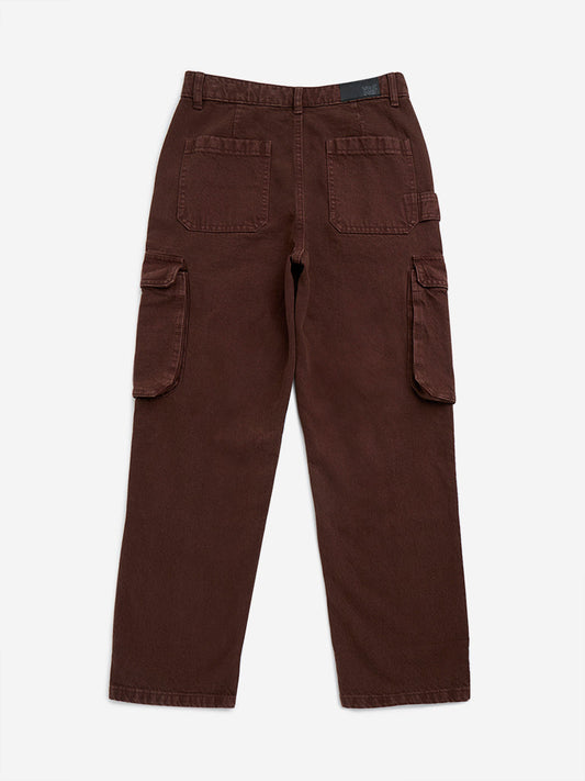 Y&F Kids Brown Cargo-Style Mid-Rise Relaxed-Fit Jeans