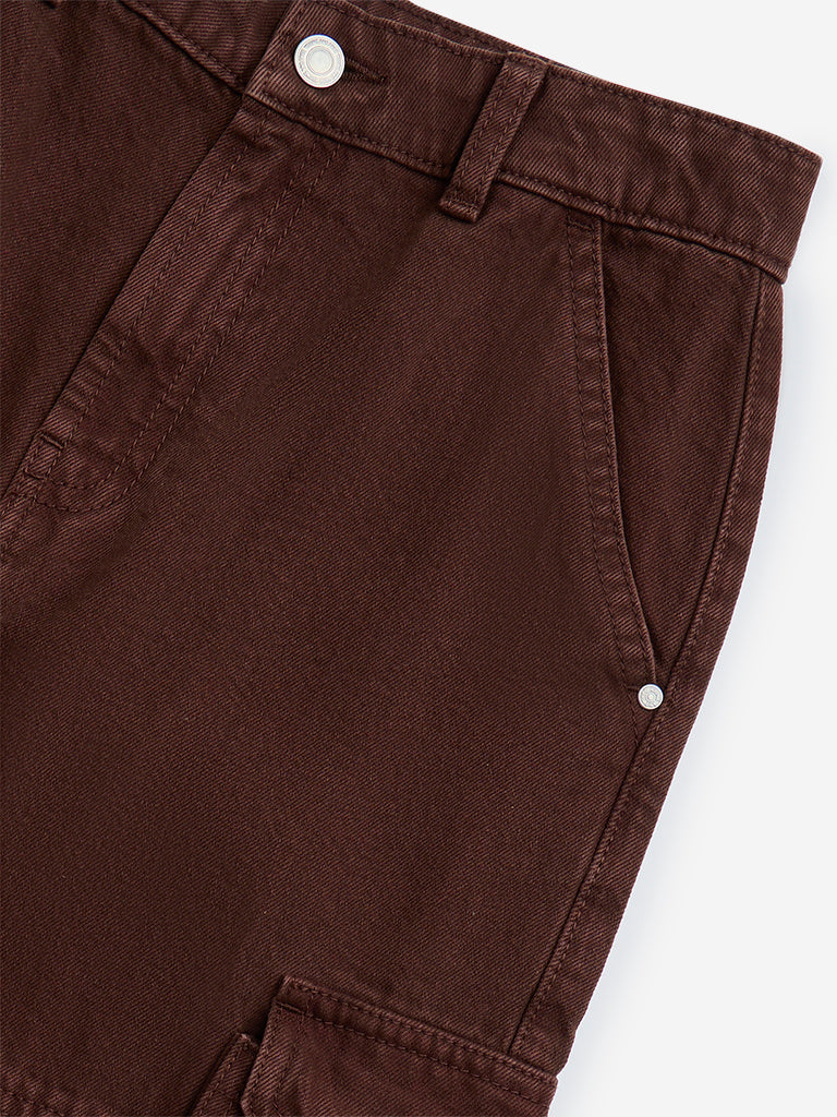 Y&F Kids Brown Cargo-Style Mid-Rise Relaxed-Fit Jeans