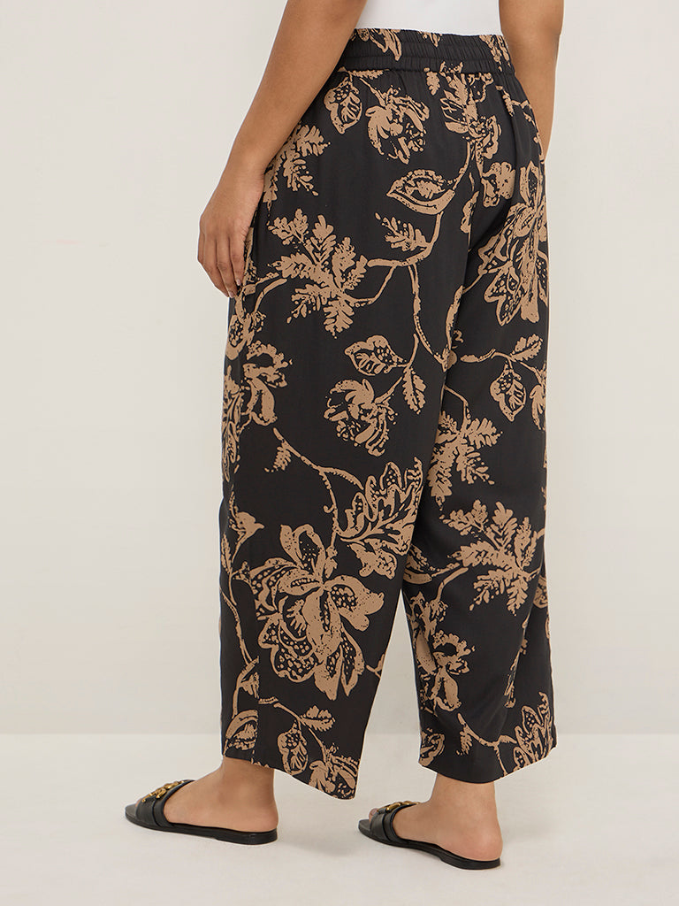 Diza Black Floral Print Palazzos