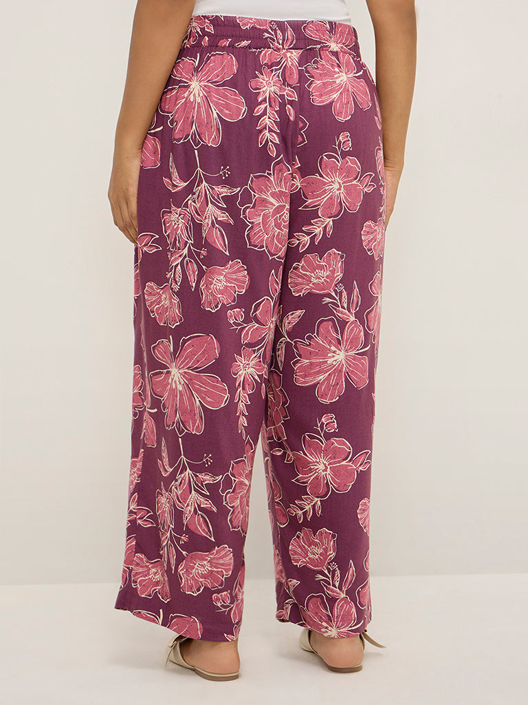 Diza Magenta Floral Print Palazzos