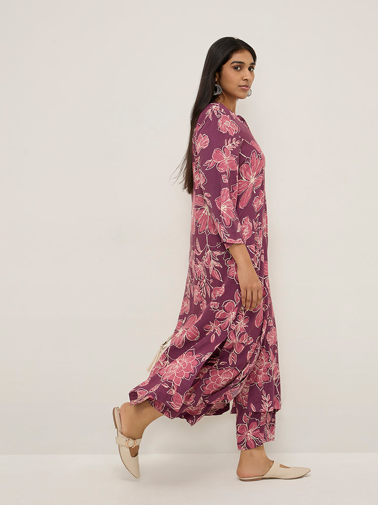 Diza Magenta Floral Print Palazzos