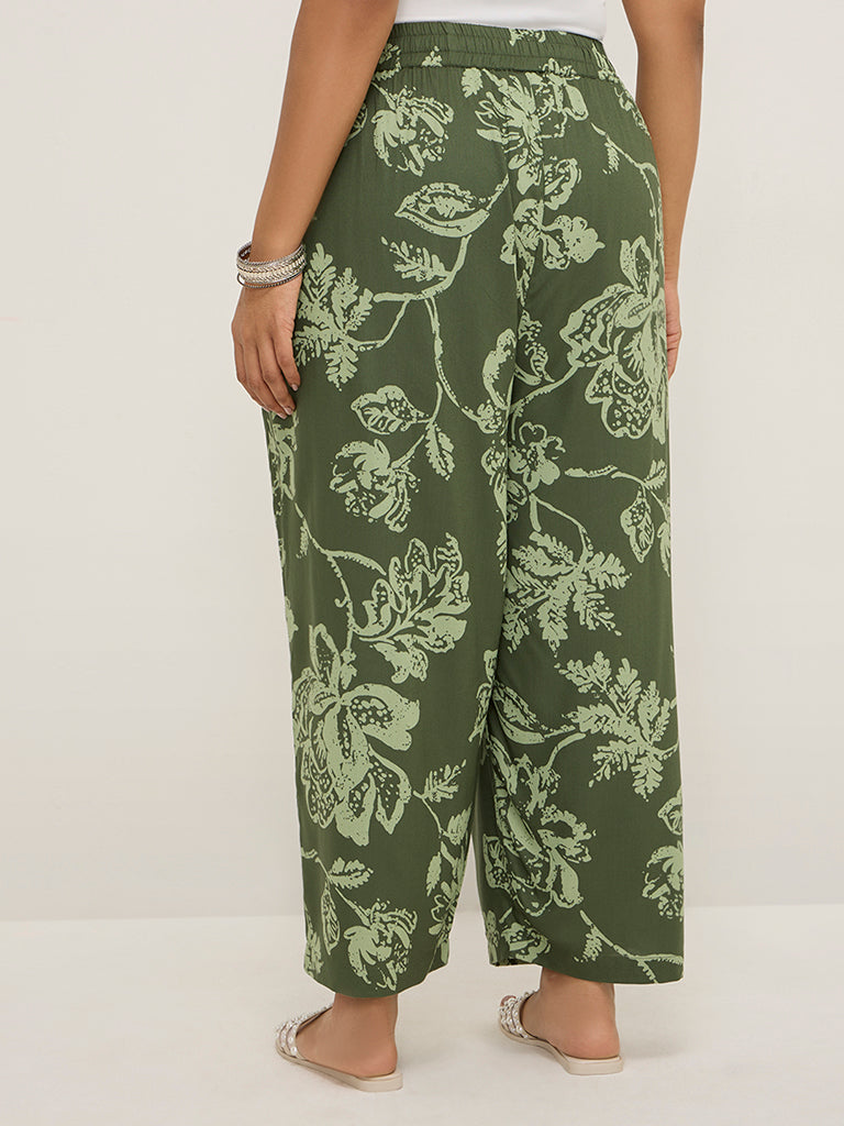 Diza Olive Floral Design Palazzos