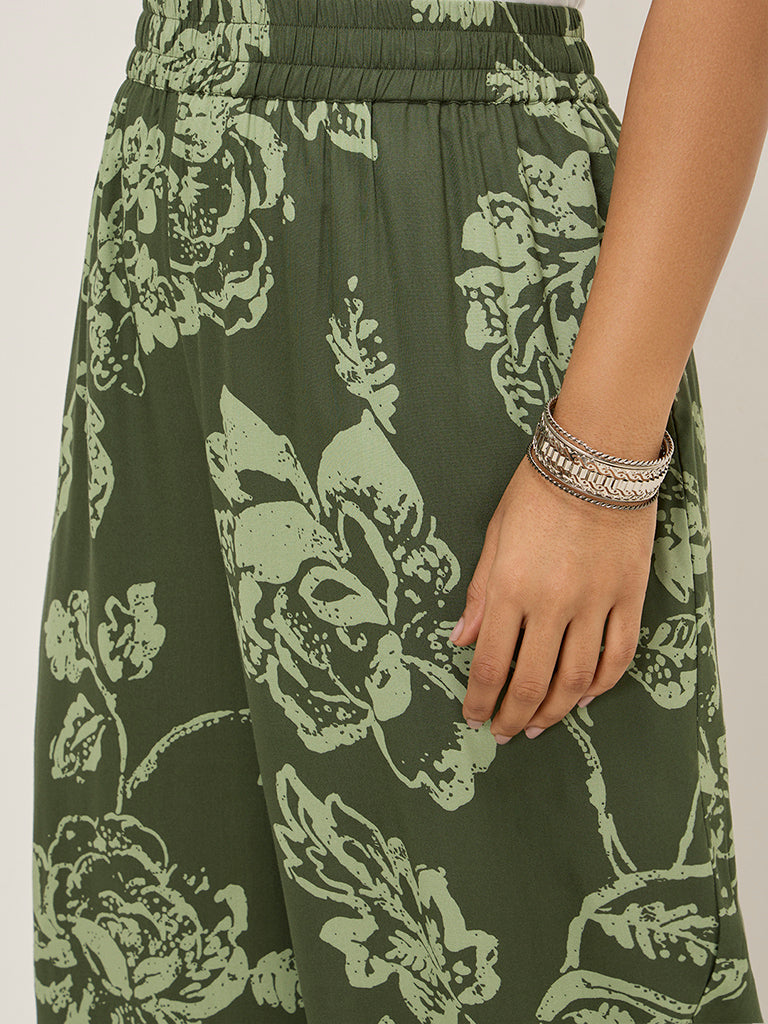 Diza Olive Floral Design Palazzos