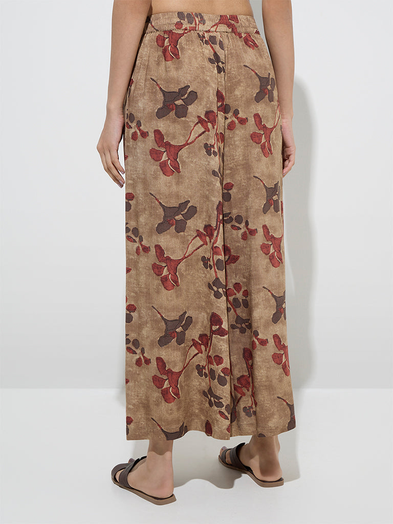 Utsa Beige Floral Printed Palazzos