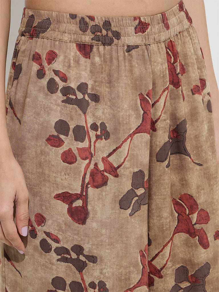 Utsa Beige Floral Printed Palazzos