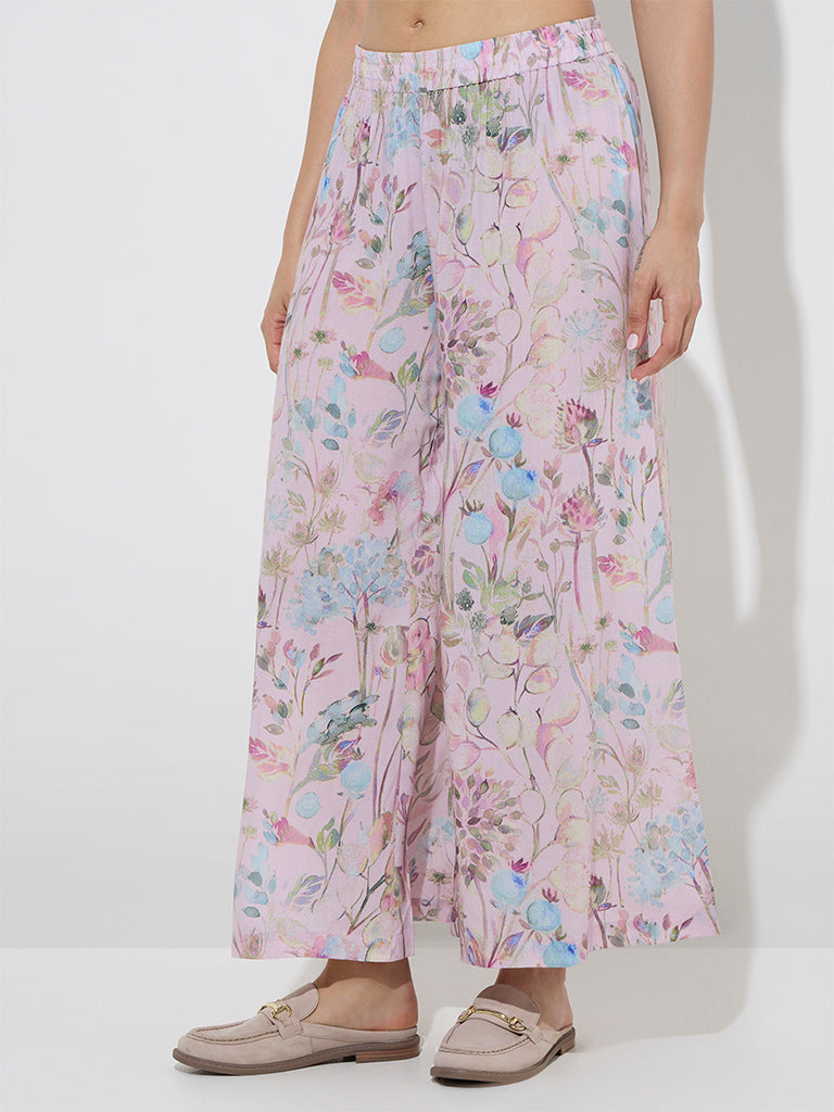 Zuba Pink Botanical Design Palazzos