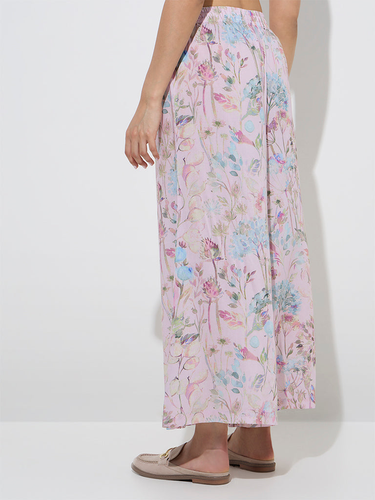 Zuba Pink Botanical Design Palazzos