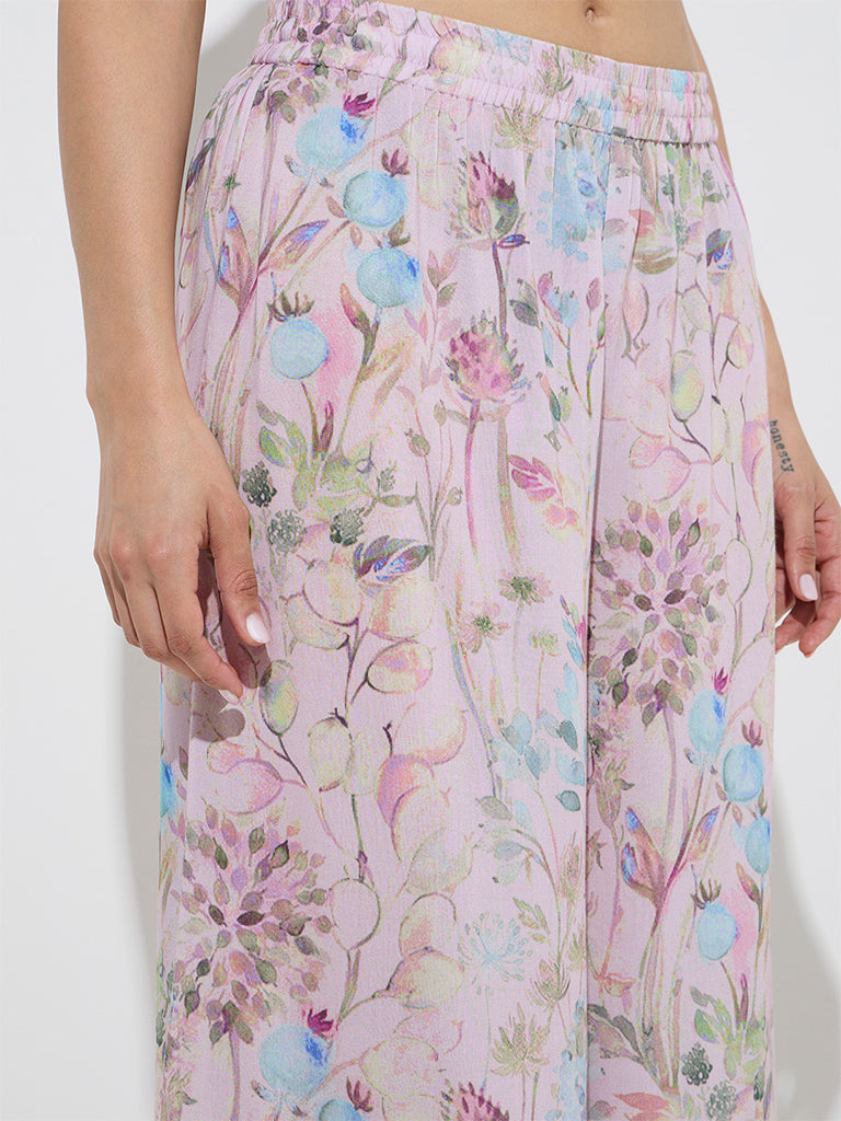 Zuba Pink Botanical Design Palazzos