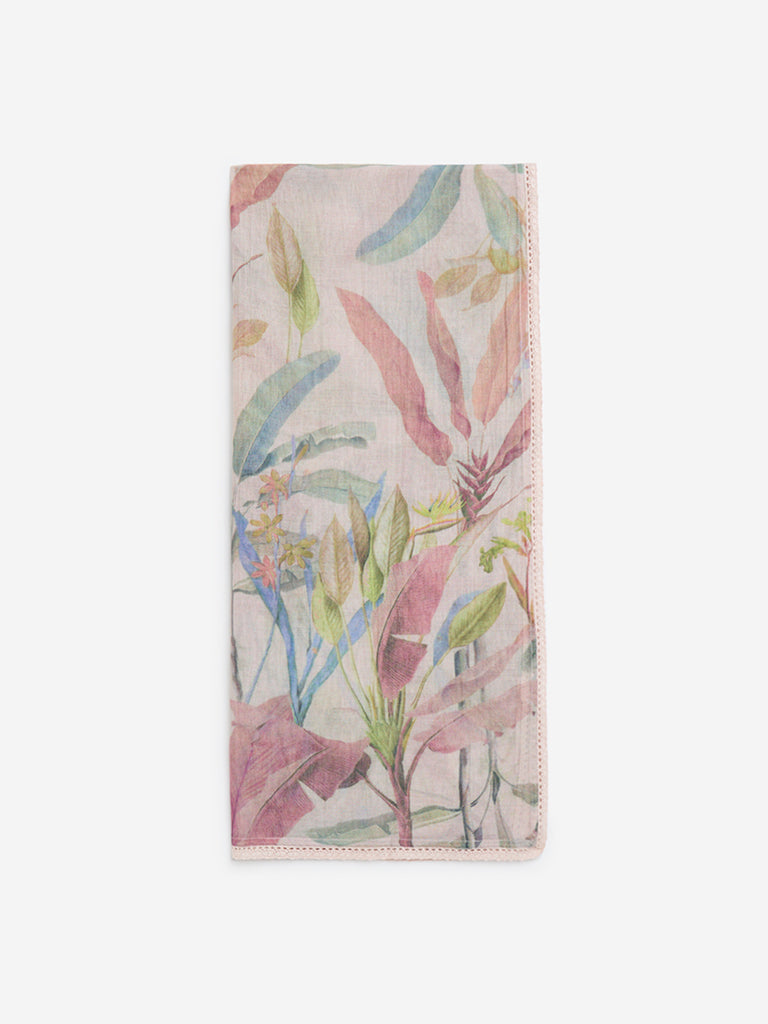 Zuba Dusty Pink Botanical Print Cotton-Blend Dupatta