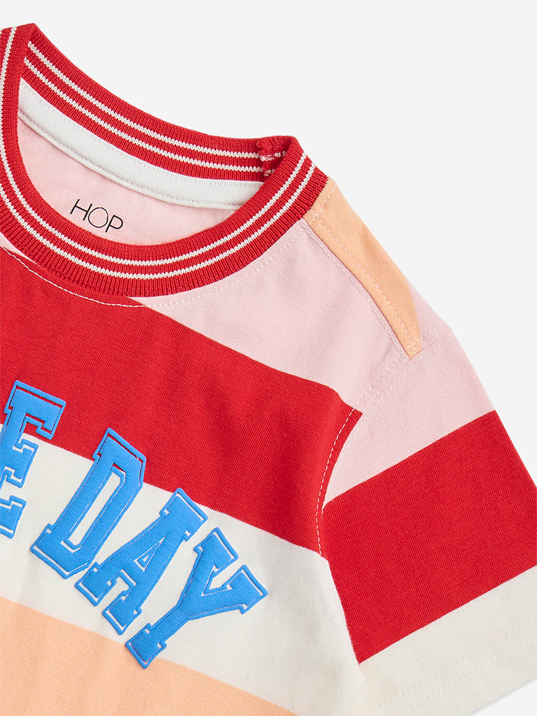 HOP Kids Red Text-Printed Cotton T-Shirt