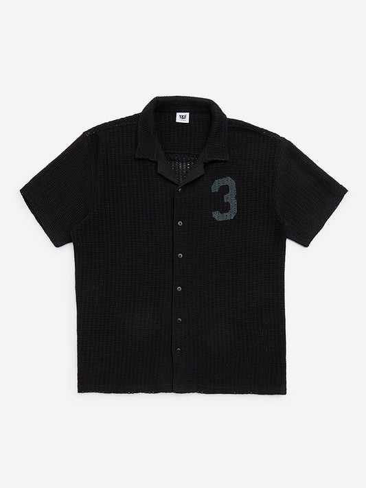Y&F Kids Black Knitted Resort-Fit Cotton-Blend Shirt