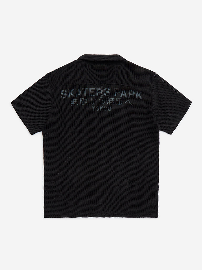 Y&F Kids Black Knitted Resort-Fit Cotton-Blend Shirt