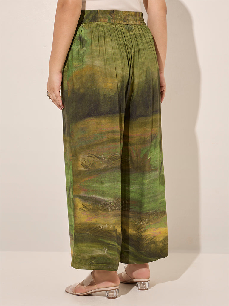 Diza Green Abstract Printed Palazzos